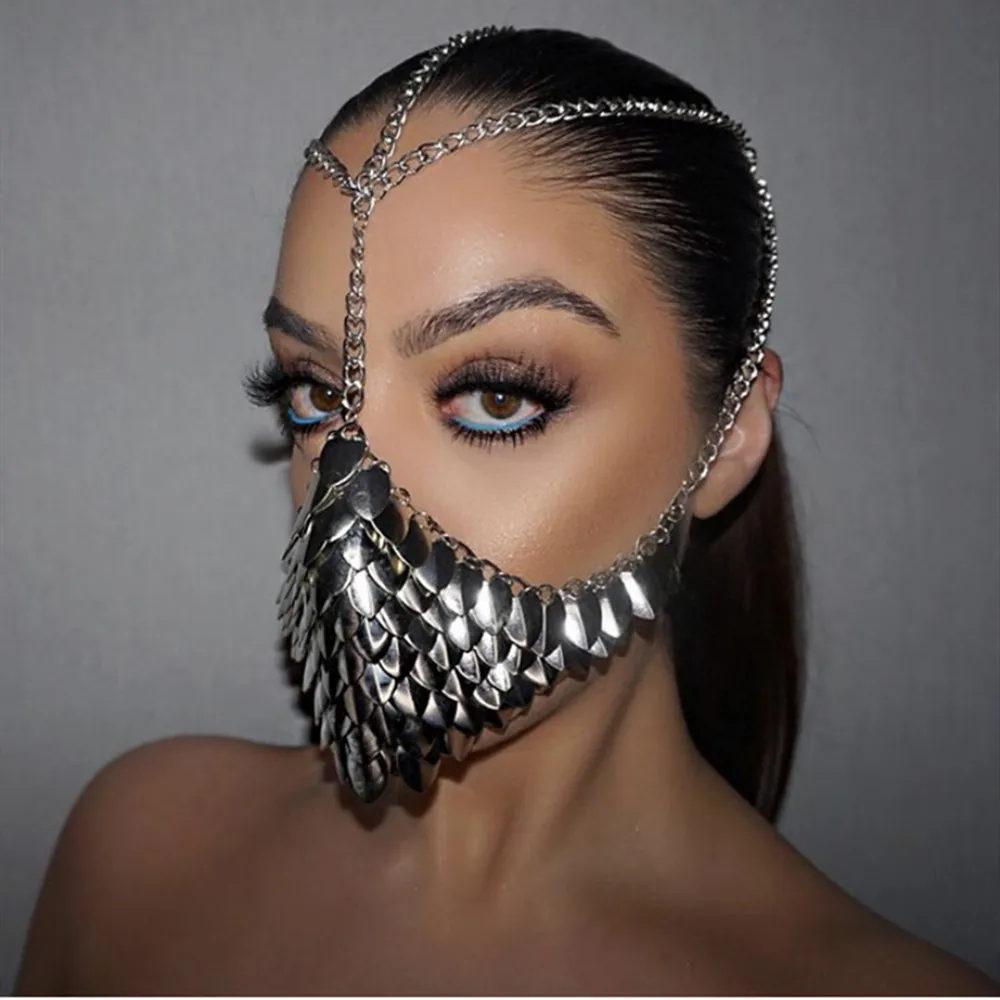 2020 Unique Design Punk Alloy Mask Head Chain Headband for Women Stage Performance Funny Mask Face Jewelry Party Accessories