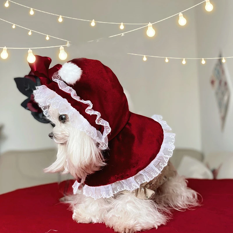 Pet Dog Christmas Clothes Fashion Red Cloak Coats For Lovely Puppy Dog Cats Clothing Princess Girls Manteau Outfits Yorkshire