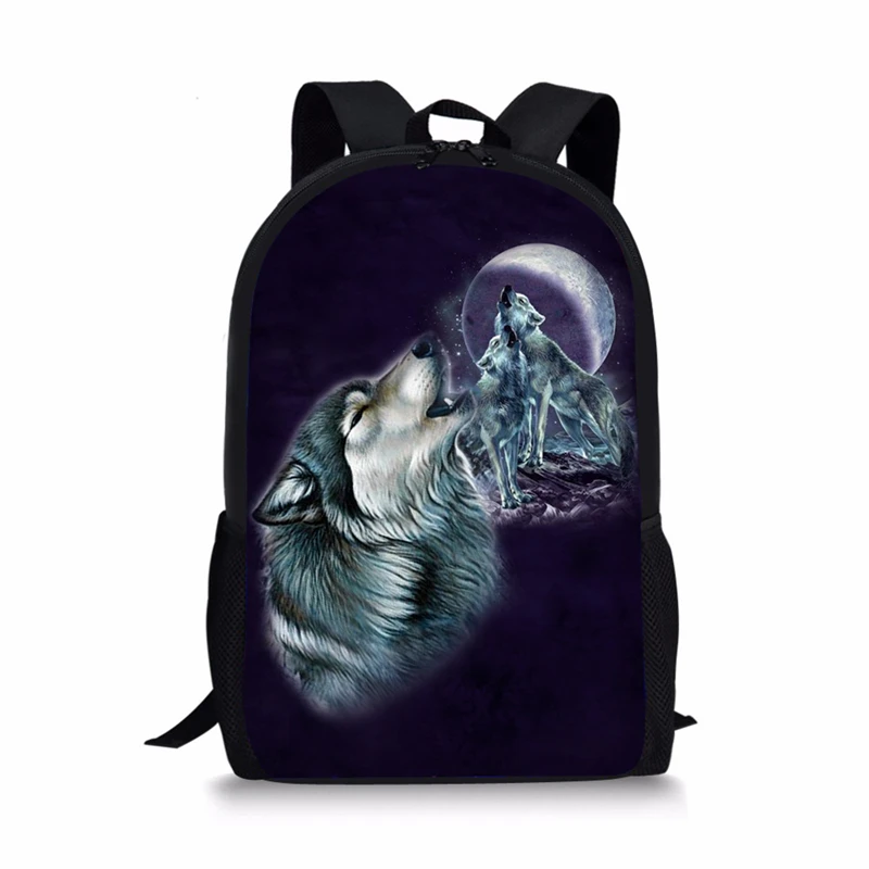 ELVISWORDS-mochilas escolares con estampado 3D de lobo para niños y niñas, morrales ortopédicos para libros, mochilas escolares