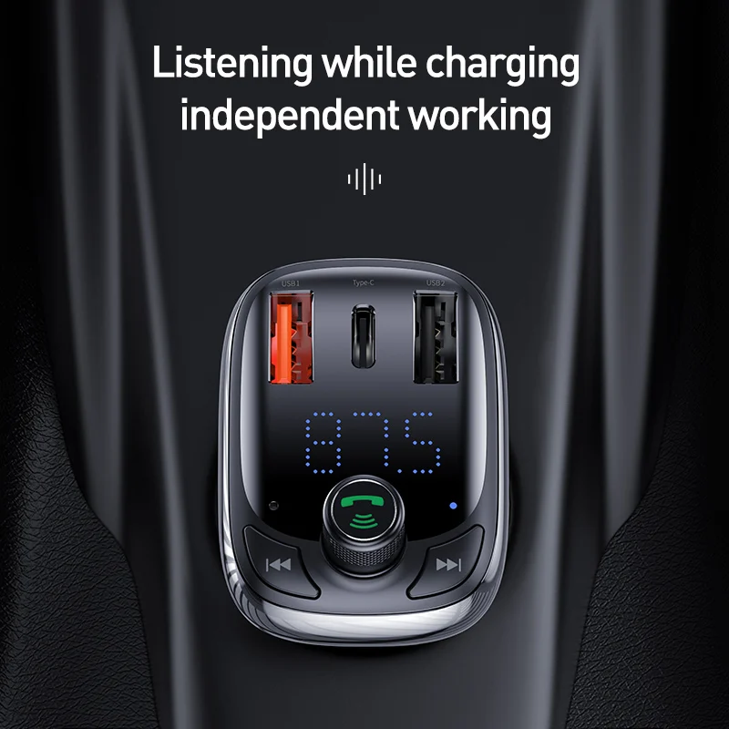 Baseus FM Transmitter Car Quick Charger For Phone Bluetooth 5.0 Car Kit Audio MP3 Player 5A Fast Charging Charger FM Modulator