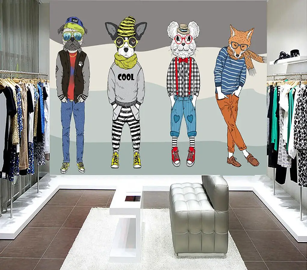 Custom 3d wallpaper Hand Painted abstract animal Cartoon dog clothing store background wall decorative Self-adhesive mural