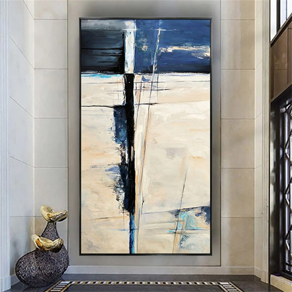 Blue And Off-White Textured Mural Modern Handmade Abstract Oil Painting On Canvas Wall Art Poster For Home Decor Artwork Pendant