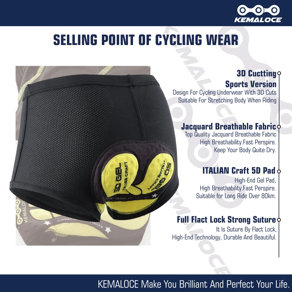 KEMALOCE Cycling Underwear Upgrade Gel Pad Cycling Shorts Shockproof MTB Bicycle Shorts Road 100% Lycra Black Bike Shorts