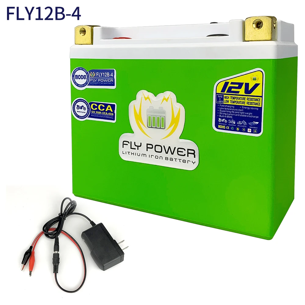 FLY12B-4 CCA 450A 96Wh Motorcycle 12V LiFePO4 Battery Lithium Scooter Batteries 12V For ATVs UTVs GT12B-4 YT12B-BS UT12B-4 YT12B