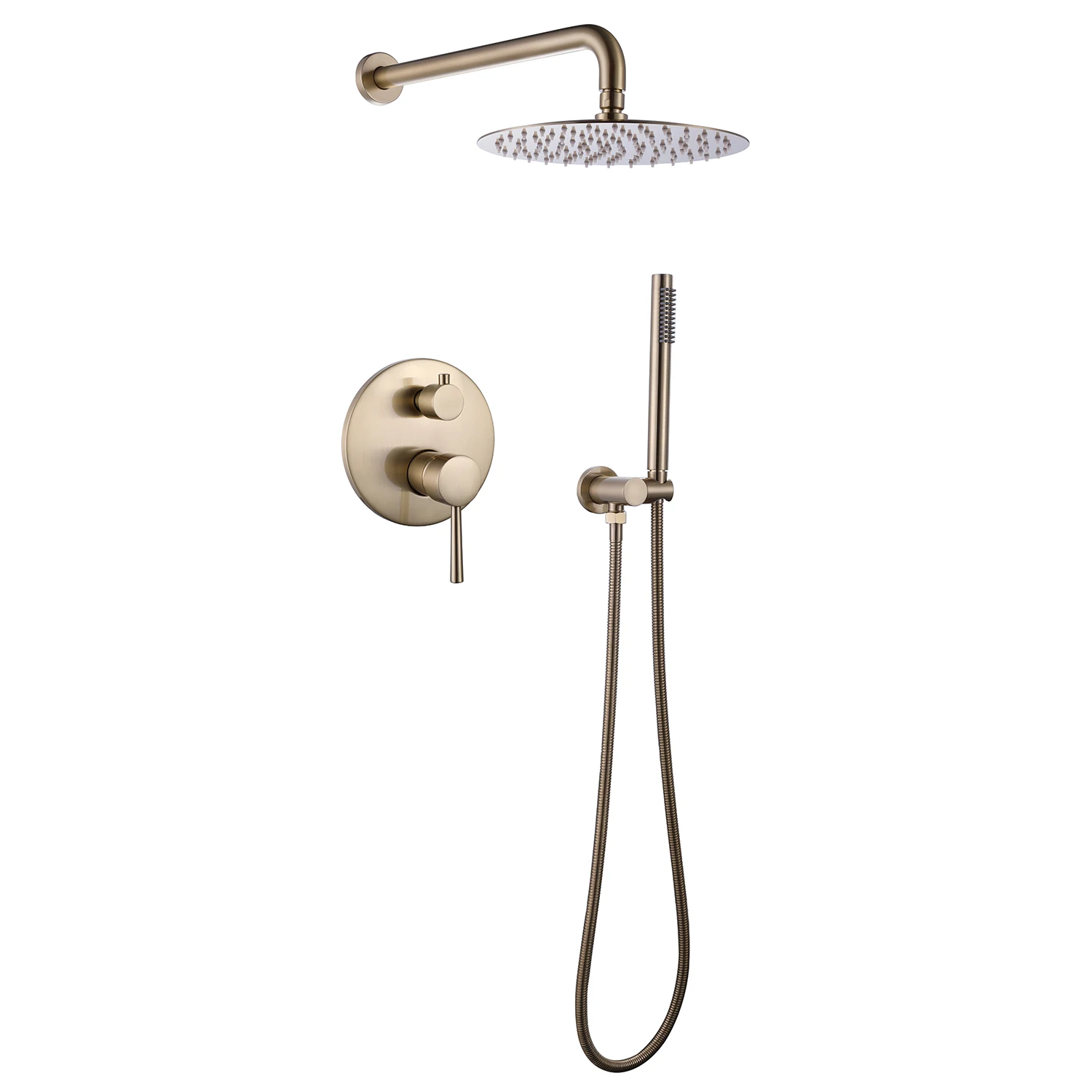 Luxury Brushed gold Wall Mounted Bathroom shower faucet set Solid brass Rainfall Shower set With 10 inch Top Shower nozzle head