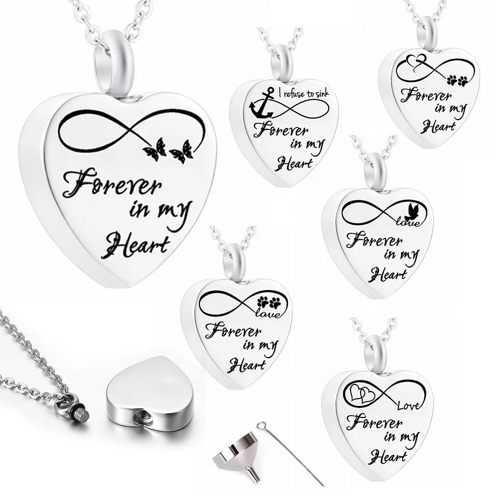 

Stainless Steel Heart Memorial Jewelry Butterfly Anchor Paw Print Cremation Urn Necklace for Ashes Urn Keepsake Pendant