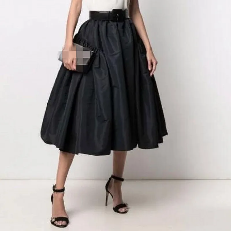 

Black Tea Length Satin Women Skirts High Waist юбка Causal Skirt Female Birthday Skirt For Photo Shoot Autuam Winter Gown