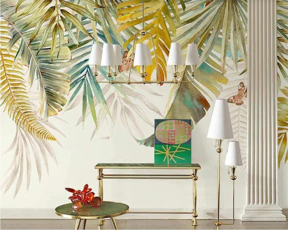 beibehang Custom Nordic hand-painted fresh tropical plants modern new indoor background wallpaper papier peint