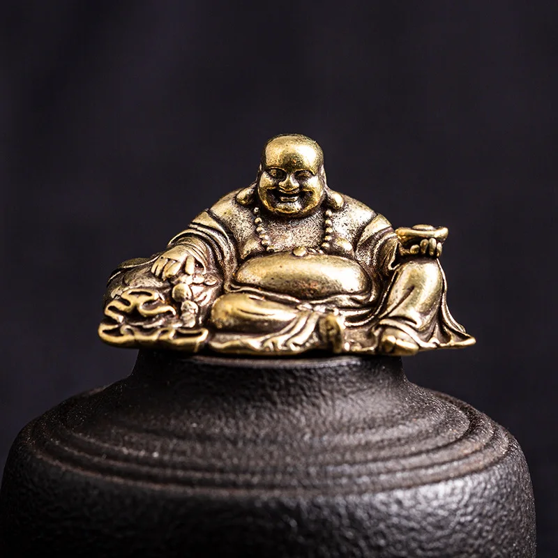 

Antique Copper Buddha Maitreya Statue Big Belly Laughing Buddha Figurines Miniature Desktop Ornament Crafts For Home Decorations