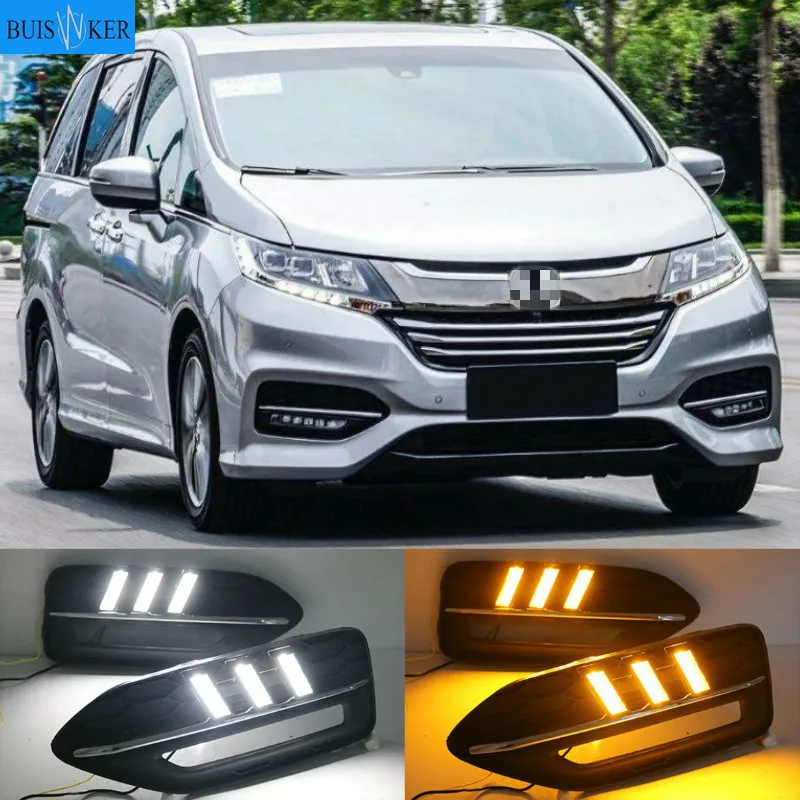 

Car LED DRL Daytime Running Light For Honda Odyssey 2018 White Daytime light Yellow Turn Signal Light Blue Lamp