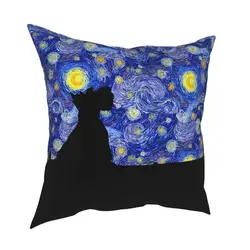 Scottish Terrier Van Gogh Starry Night Square Pillow Case Polyester Cushions for Sofa Scottie Dog Novelty Pillowcover Home Decor