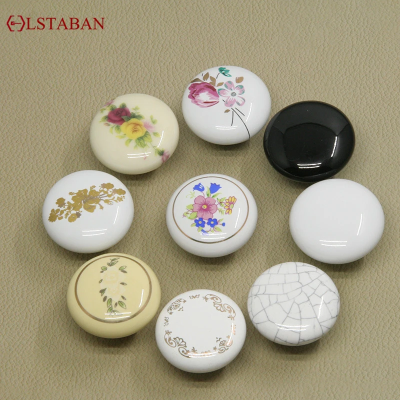 LSTABAN Single Hole Color Ceramic Drawer Knob Simple Wardrobe Handles Drawn Fashion Furniture Accessories Cabinet Hardware