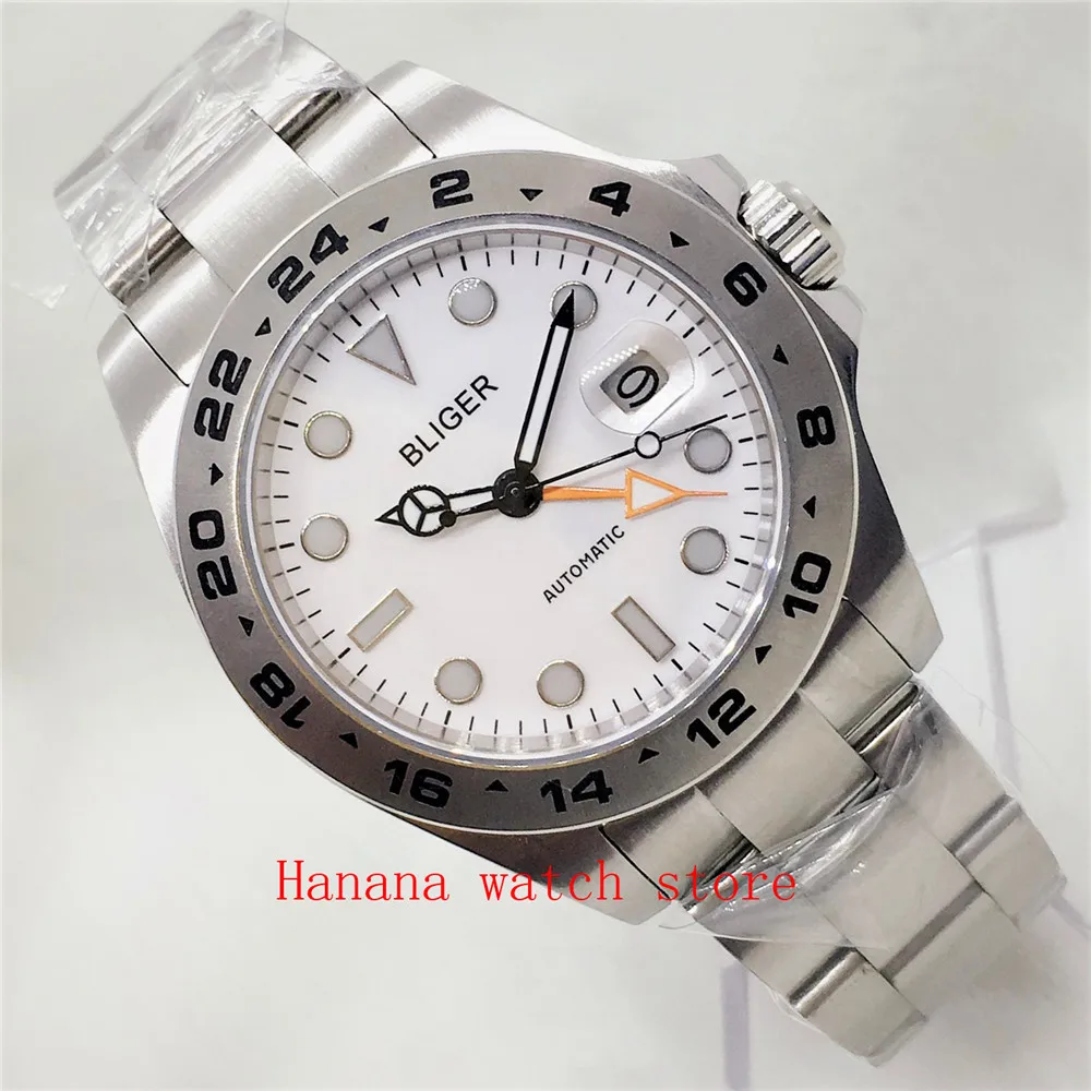 ساعة بليجر ستانلس ستيل للرجال ، حركة أوتوماتيكية ، كريستال ياقوتي ، إبزيم قابل للطي ، GMT NH34A ، DG3804 ، 40*43