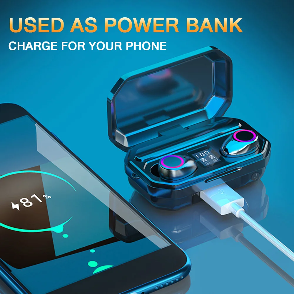 Fones de ouvido bluetooth 5.0 tws com case de carregamento, som 9d stereo, à prova d'água, bateria 3000mah