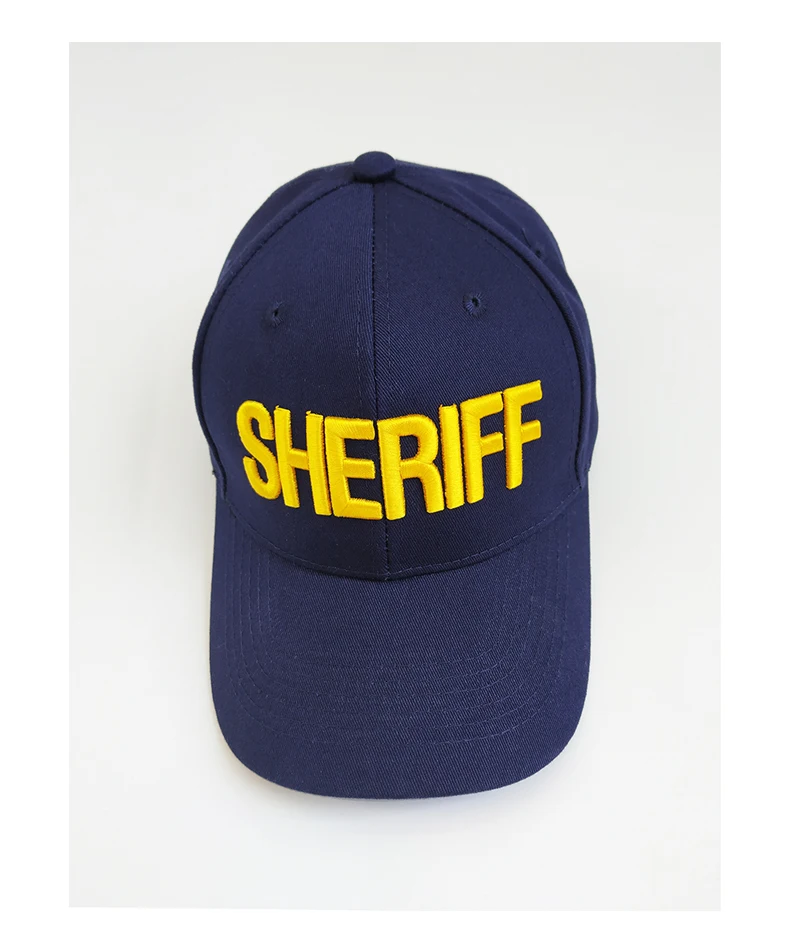 US Officer Sheriff Yellow Letter Embroidered Baseball Cap Hip Hop Fashion Outdoor Sunshade Hat Dark Blue Adjustable Sports Cap