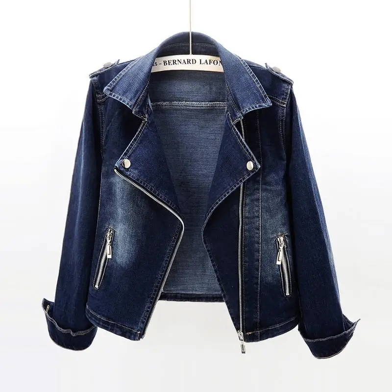 

2024 Spring Autumn New Women Stretch Denim Jacket Slim Short Motorcycle Ladies Zipper Jeans Jackets Casual Female Outwear Tops