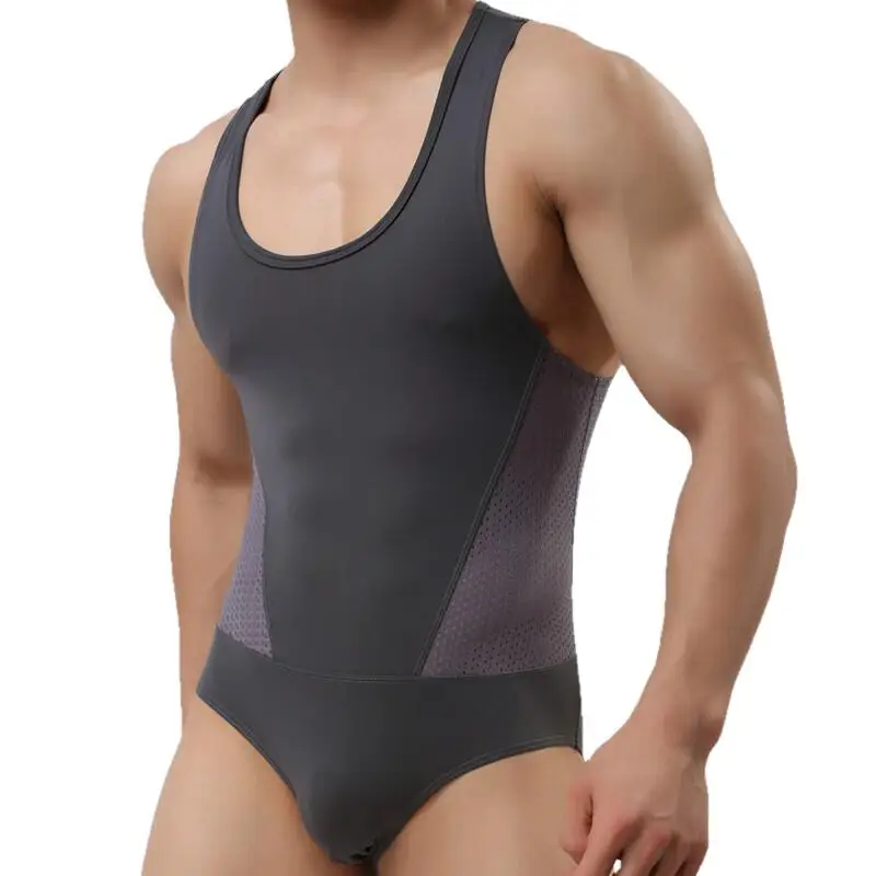 BRAVE PERSON Brand Breathable Mesh Bodysuits Men Shapers Leotard Male Body Building Singlet Underwear Shapewear for Men Vest