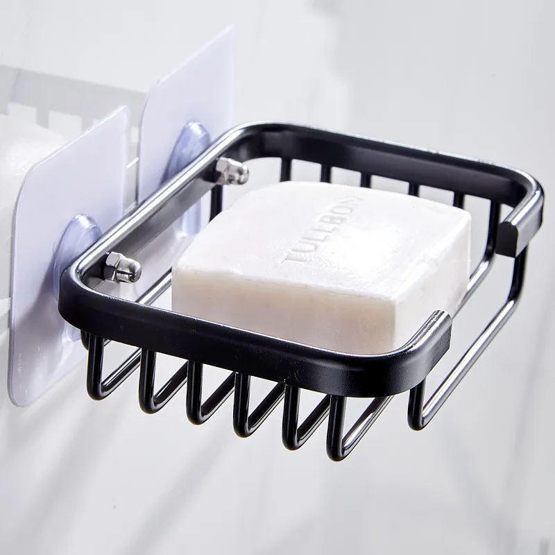 

Hole Free Space Aluminum Soap Box Soap Basket Soap Support Net Drainage Suction Cup Wall Hanging Storage Bathroom Soap Rack