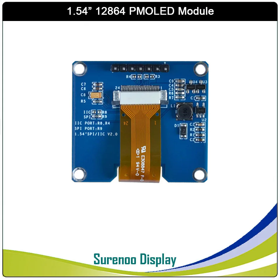 Real OLED Display, 1.54" 128*64 12864 Graphic LCD Module Screen LCM Screen PMOLED Panel SSD1309 Support Parallel SPI I2C IIC