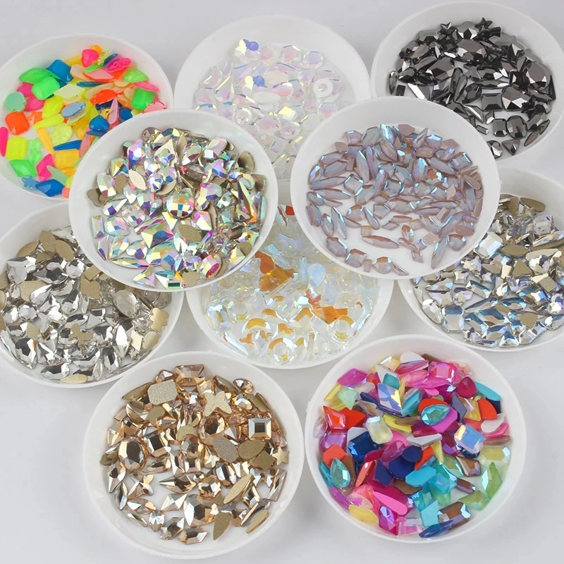 Hot sale Mixed Shape 30pcs Crystal AB 3D Nail Art Rhinestones   Shiny Glass Nail Stones Gems For DIY Nails Art Decoration