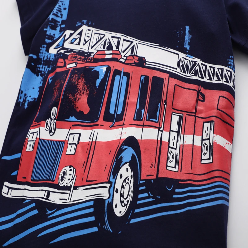 TUONXYE Summer Boys Short Sleeve T-shirts Tops Clothes Fire Truck Pattern Children Clothing Kid Cotton Outfit 2-8Years