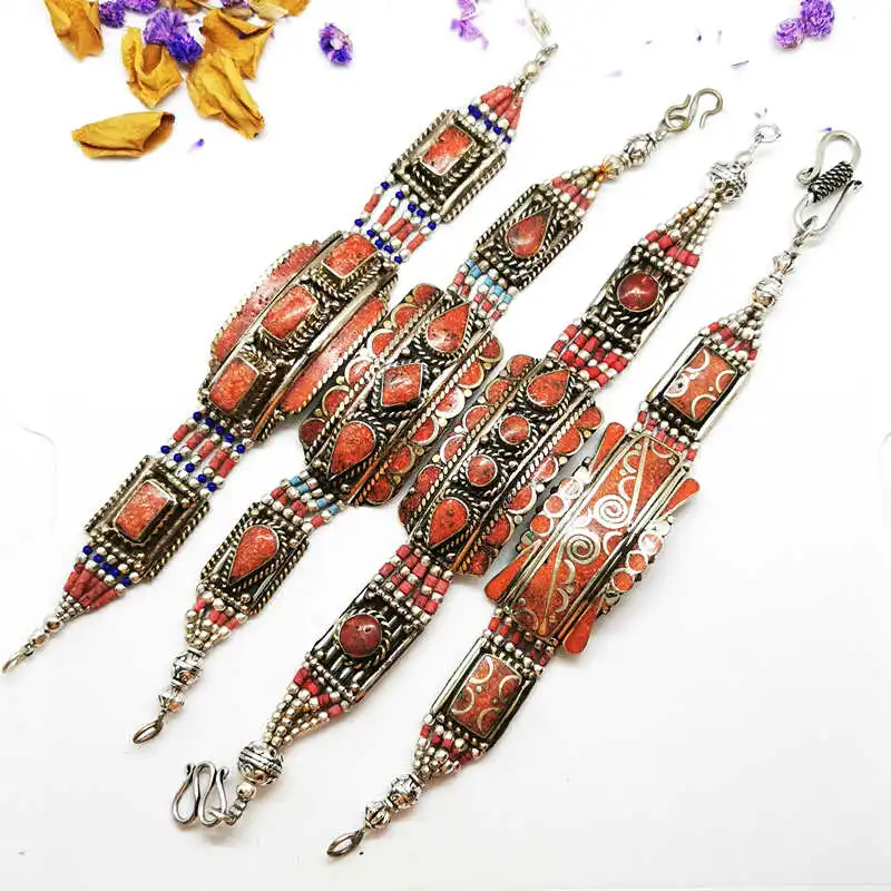 Indian Bracelets Copper Inlay Colorful Stone Clasp Bracelets Multi Designs BB-475