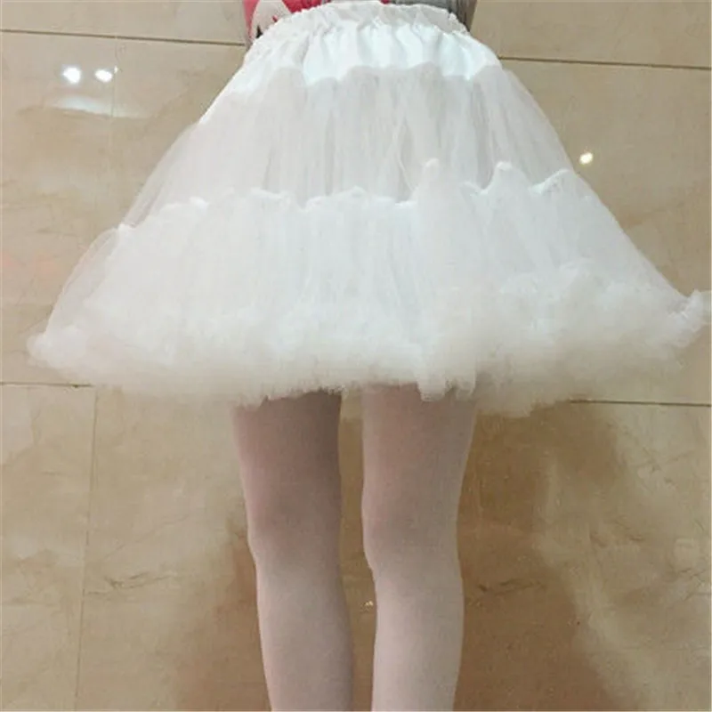 Women Girls Ruffled Short Petticoat Solid White Color Fluffy Bubble Tutu Skirt Puffy Half Slip Prom Crinoline Underskirt No Hoop