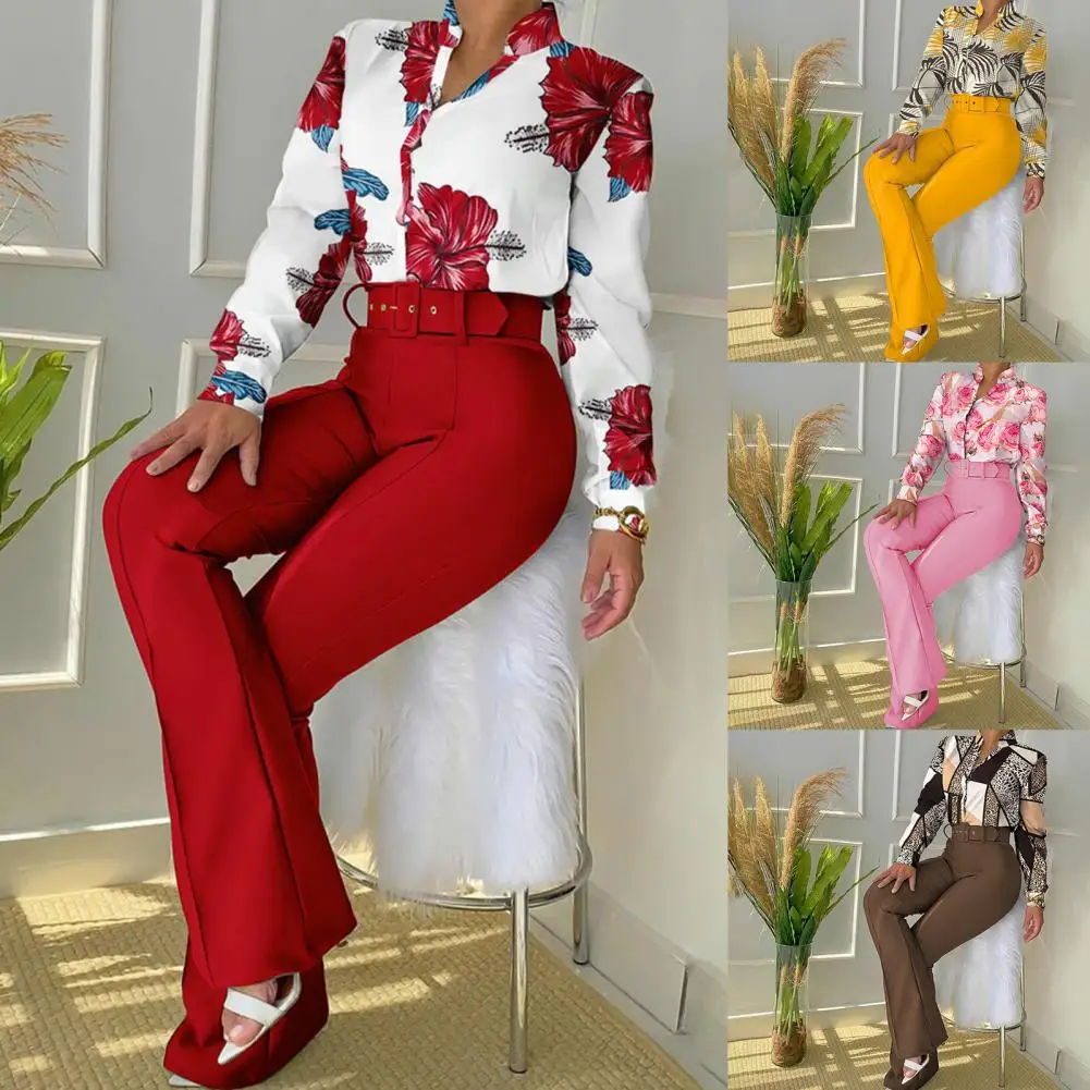 1 Set Women Suit  Durable   Women Tops Aesthetic Flower Pattern Fashion Suit