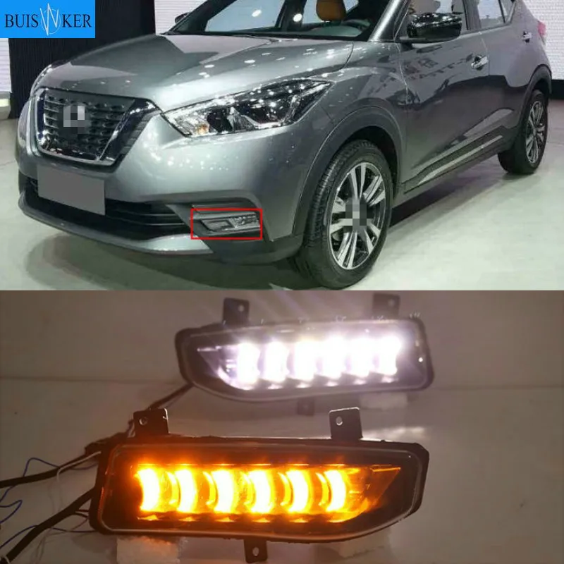 

For Nissan Kicks 2017-2019 waterproof yellow turn Signal relay car styling 12V LED DRL Daytime Running Lights Daylight fog lamp