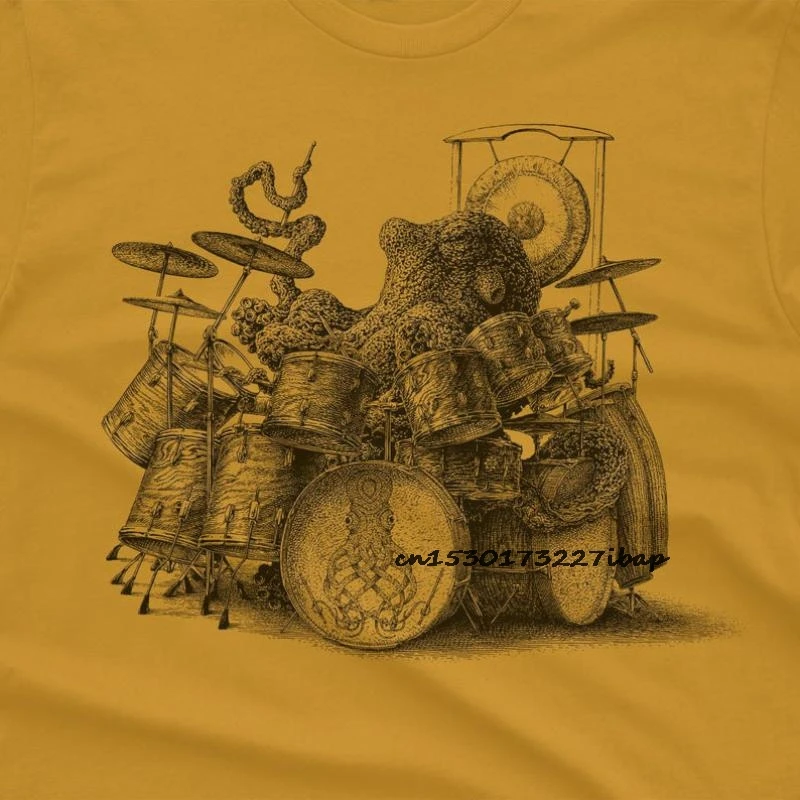 Octopus Playing Drums Funny Tshirts Men Fashion New Tee Shirt 100% Cotton T-Shirt Mens Womens Print Tee Shirt Custom Gift