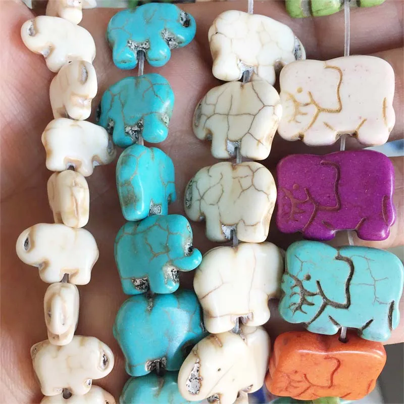 Elephant 11*15/15*20/17*21MM Blue White Mix Color Howlite Gem-stone Side Ways Flat Loose Beads DIY Woman Bracelet