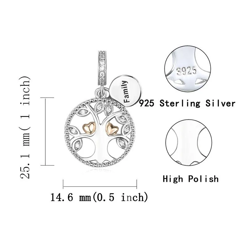 Sg Silver 925 Original Family Tree of Life Beads with Cz Fit Europe Bracelet Charm Pendant Jewelry Women for Gift