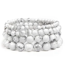 Natural White Howlite Real Stone 4/6/8/10mm Beads Bracelets For Women Men Energy Yoga Stretch Bracelet Meditation Jewerly