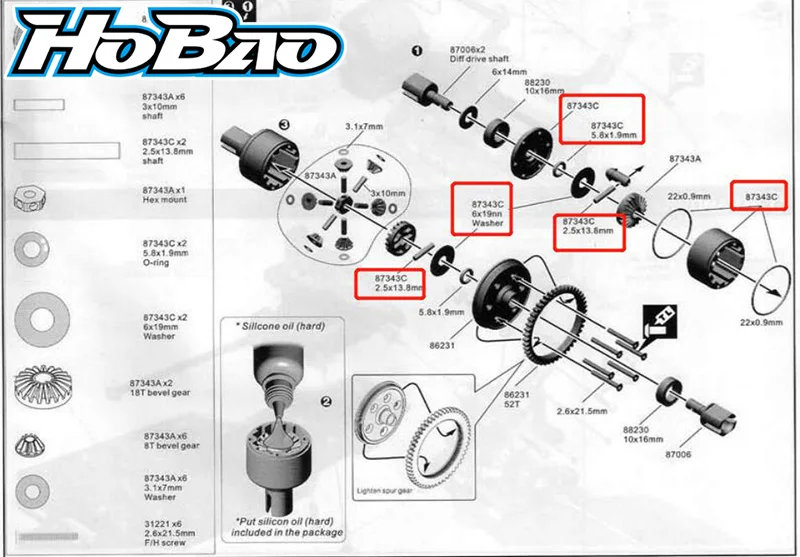 Original OFNA/HOBAO RACING 87343C Spider Differential Rear Cover Group For 1/8 HYPER 8/8.5 BUGGY ST RTR/PRO TRUGGY