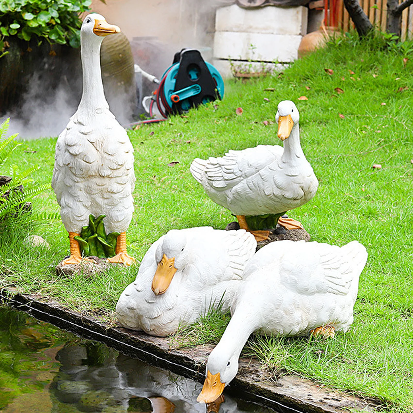 Simulation Duck Resin Statue Lifelike Poultry Figurine Ornaments Ourdoor Garden Farm Animal Model Decorations