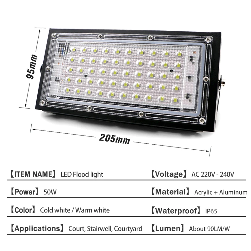 방수 야외 벽 LED 플러드 라이트, ip65, 스퀘어 스포트라이트, 정원 조명, 50W, 220V, 240V, 2 개입