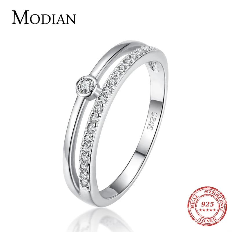 MODIAN 925 Sterling Silver Simple Line Fashion Clear CZ Rings For Women Luxury Jewelry 2024 Wedding Accessories Gift With Box