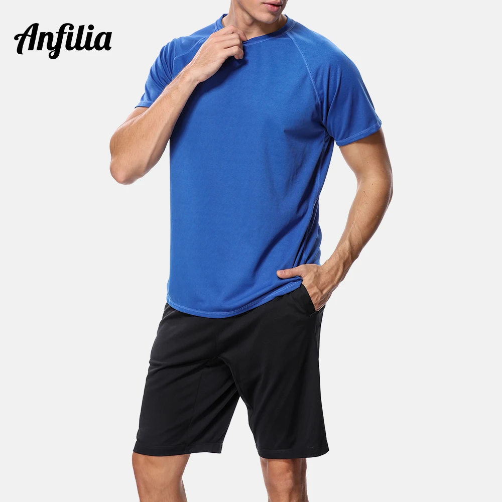 Anfilia Men Dry-Fit Shirts Solid Color Loose Fit Shirt UV-Protection Men\'s Rash Guard UPF 50+ Beach Wear Sports wear Surfing