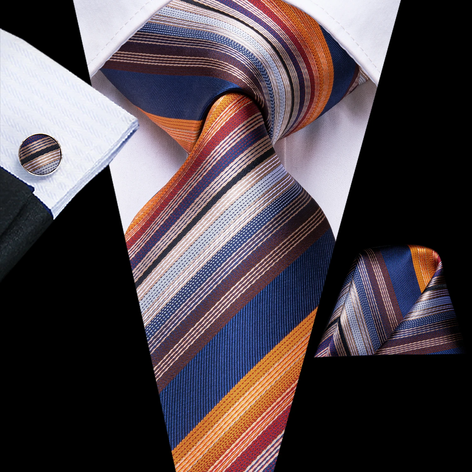 Hi-Tie Men\'s Tie Set Orange Black Paisley Silk Wedding Ties For Men New Fashion Design Quality Hanky Cufflinks Set Dropshipping