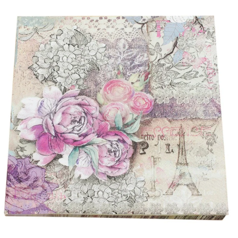 20 sztuk/partia z nadrukiem różowych papierowych serwetek do dekoracji na imprezy i imprezy Decoupage Servilleta 33cm * 33cm sprzedaż hurtowa