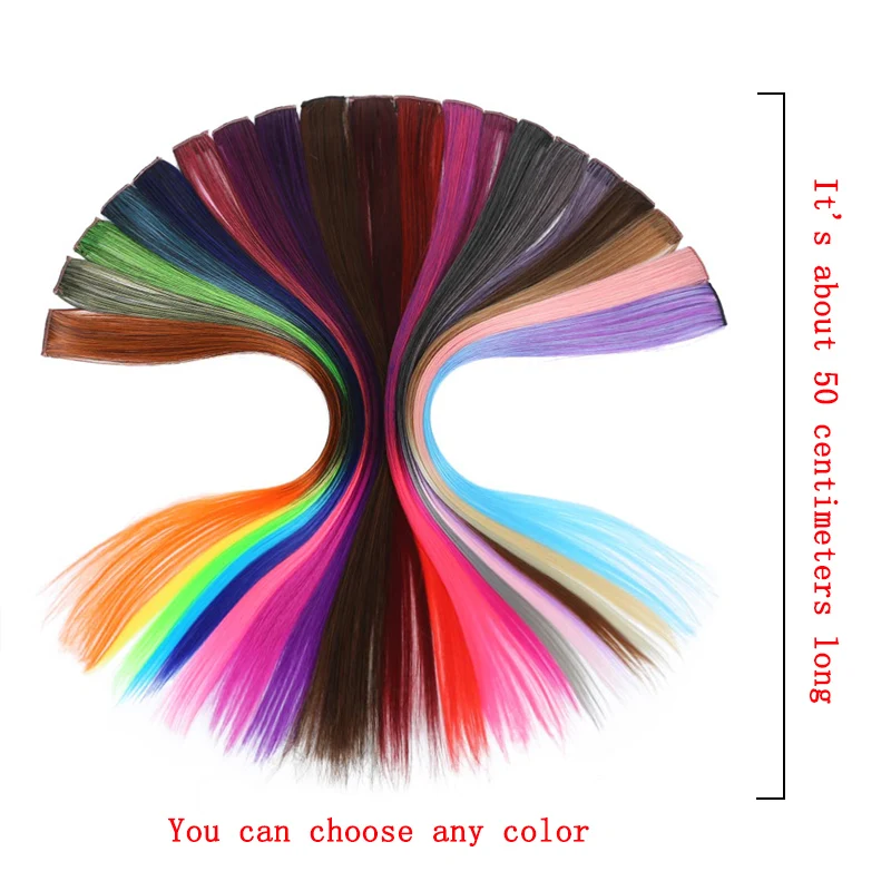 DIANQI Long straight synthetic colour Oberon hair extensions grey red pink clip in prominent rainbow hair