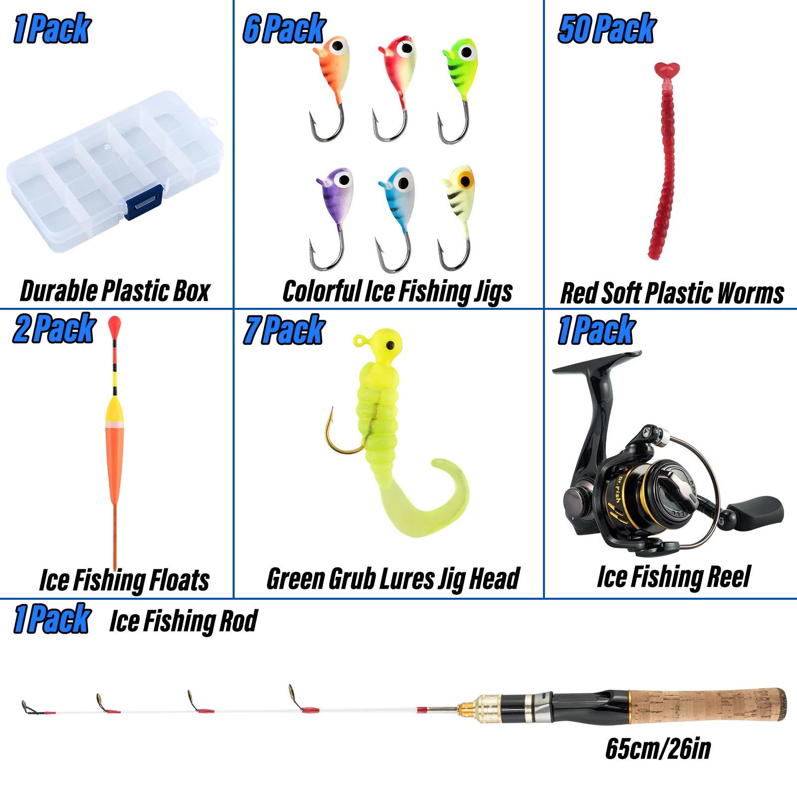 Winter lce Fishing Rod Reel Combo Complete Kits with Float Ice Jig Head Lure Soft Lure Worm Spinning Wheel Fishing Tackle