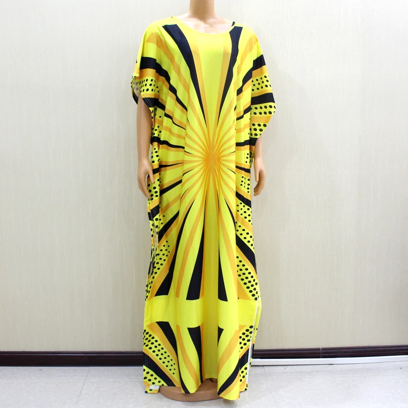 2020 Baru Desain Fashion Afrika Afrika Wanita O Leher Gaun Panjang Dashiki Indah Cantik Berwarna Kuning Mama Gaun untuk Wanita