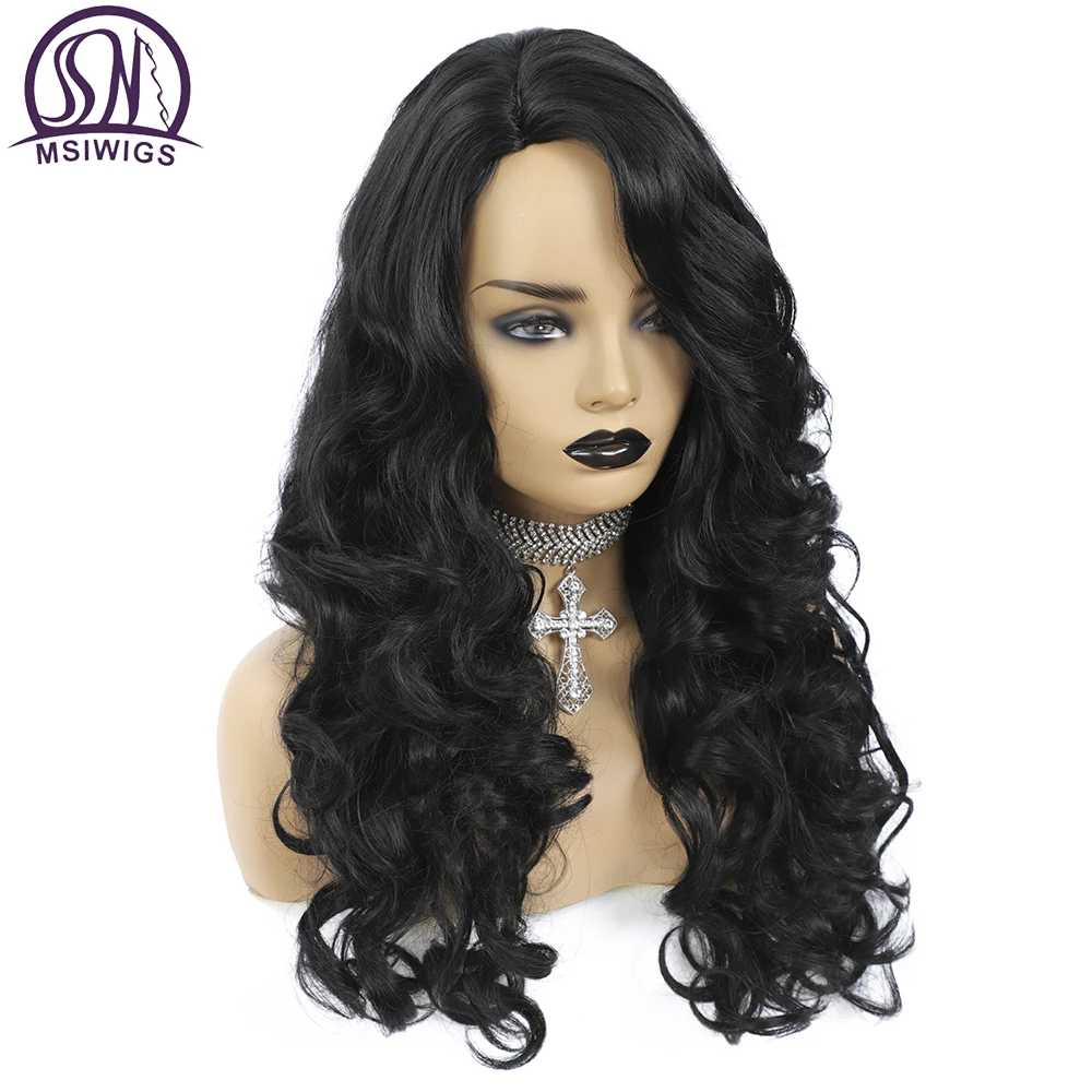 MSIWIGS Synthetic Wig Long Afro Curly Wig Black Hair for Women Side Part Line Wig Purple Heat Resistant Hair