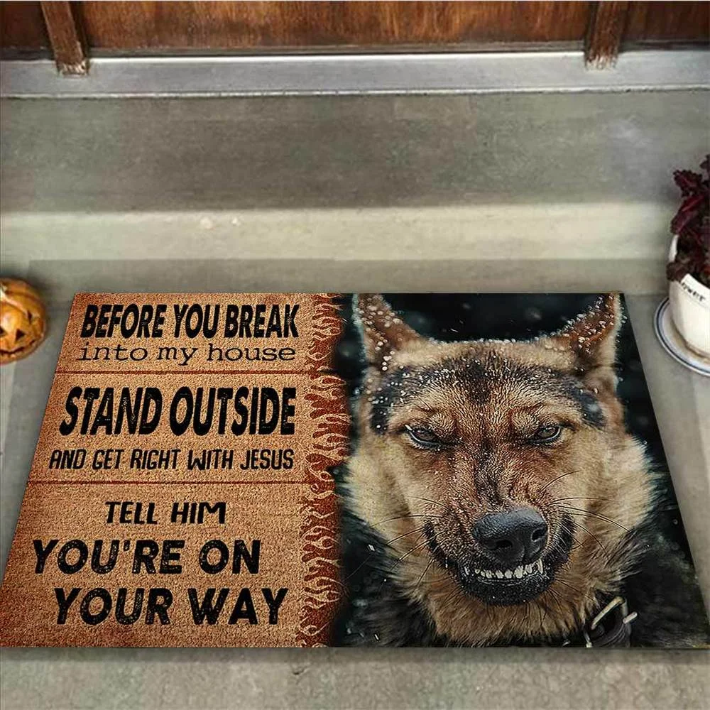 CLOOCL When Visiting My House Doormat Decor German Shepherd Dog Coir Pattern Print Doormat Non-Slip Soft Flannel Carpet