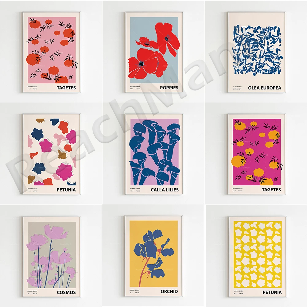 Floral prints, Messina mushroom, orchid, lily, petunia, jasmine, poppy flower print, eclecticism, color aesthetics wall art canv