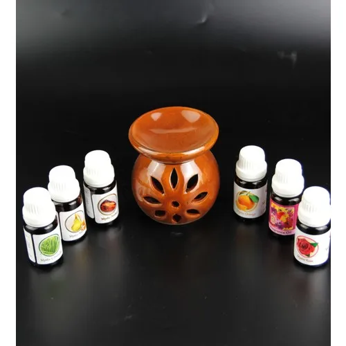 Gift Idea Brown Daisy Design Censer and 6 S Oil Set