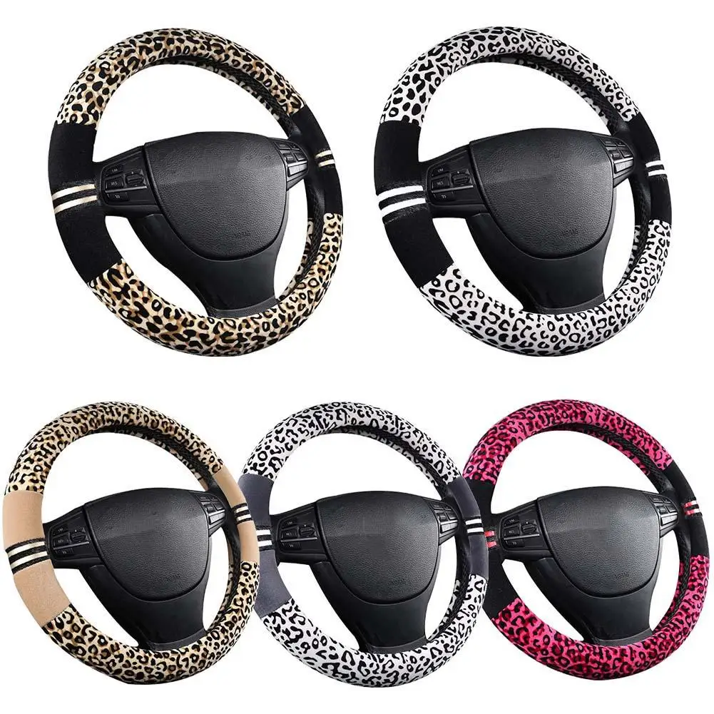 Autumn And Winter New Set Of Plush Steering Wheel Cover Leopard Fashion Steering Wheel Cover Protective Cap For Auto Accessoies