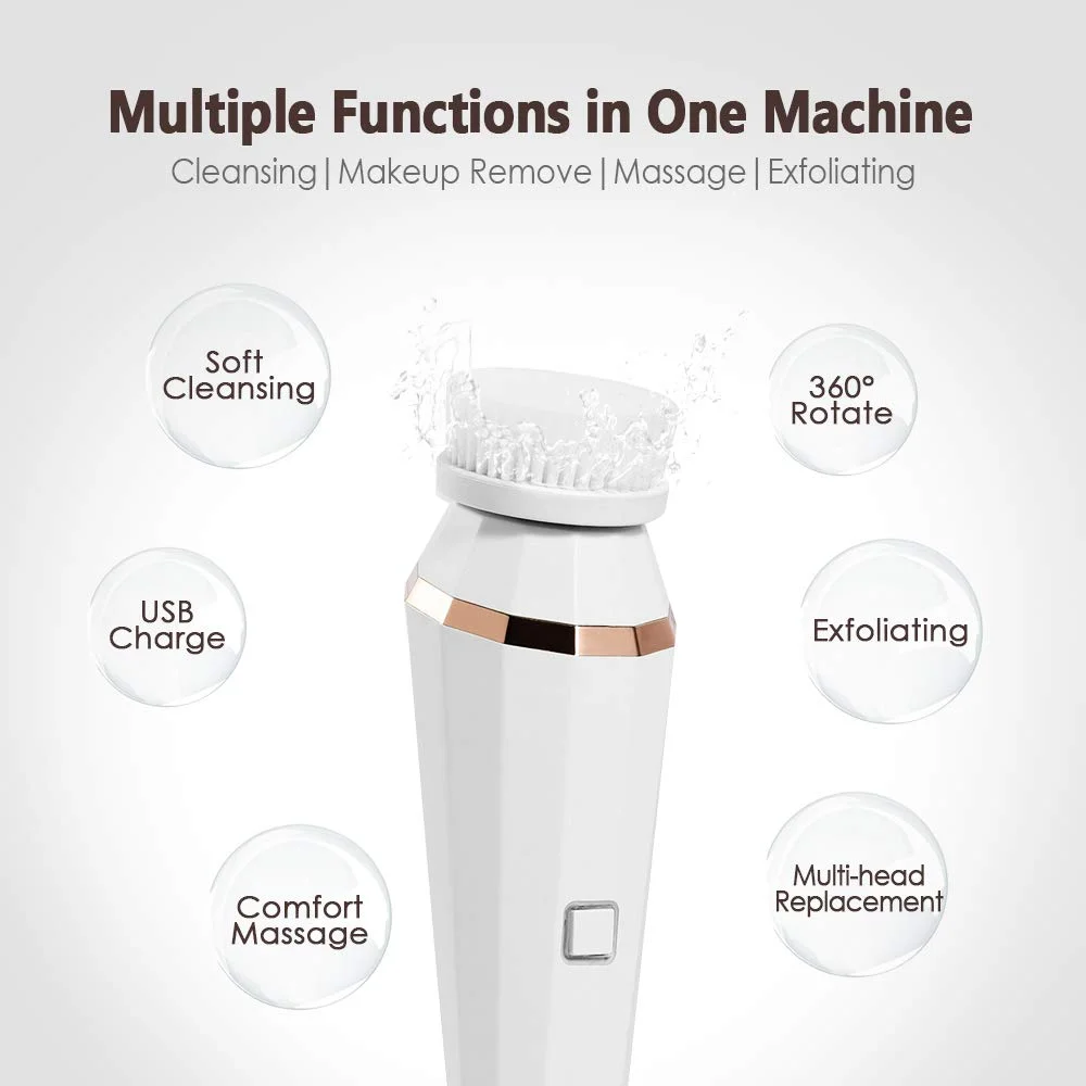 4 In 1 Facial Cleansing Brush 360° Rotating Face Cleaner Deep Pore Acne Blackhead Remover Tools Face Scrubber Skin Care Machine