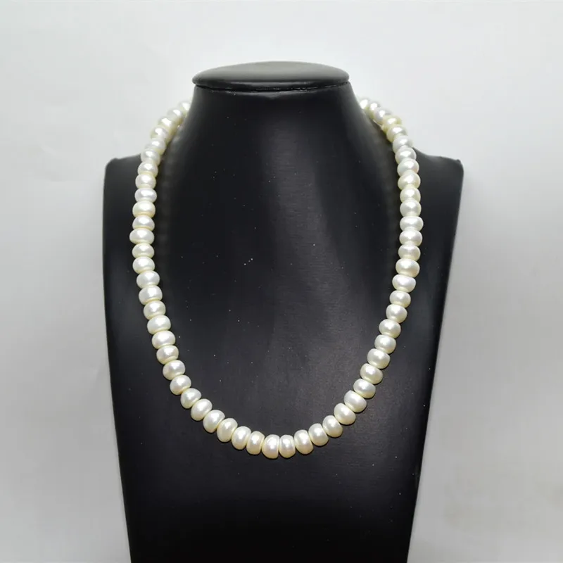 Pure natural diameter 8-10mm bread type uneven freshwater pearl necklace ladies jewelry necklace Free Shipping